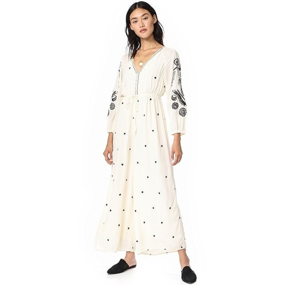 Free People Women's sz S Embroidered Off White & Black Jumpsuit Romper BOHO Chic